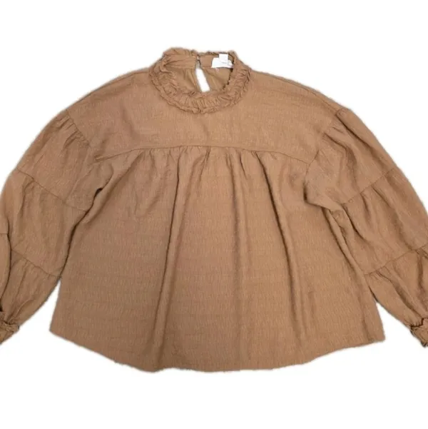 Womens Peasant Ruffle Boho Loose Blouse Size Large Mustard Yellow Flowy Rave - Image 2