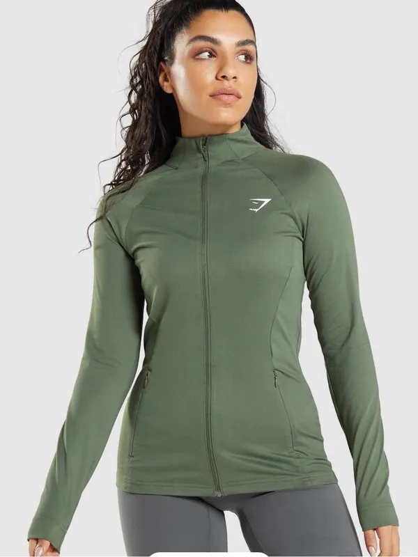 Gymshark Women's Forest Green Full-Zip Training Jacket - Image 6