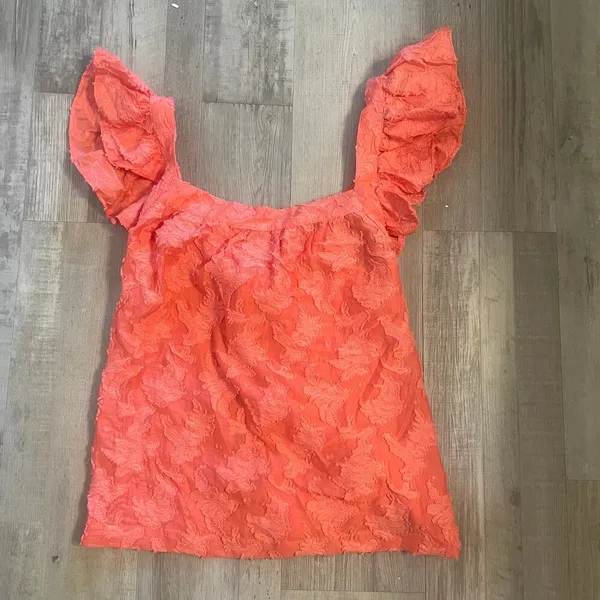By Anthropologie Amber Tank Top Coral Ruffle Criss-Cross Straps Textured size XL - Image 11