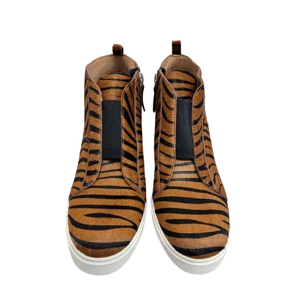 Linea Paolo Wedge Sneaker Size 8 Real Calf Hair Leather‎ Fashion Zebra Print NEW - Image 4