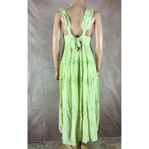 LUSH Lime Green Smocked Tiered Ruffled Maxi Dress SMALL - Image 10