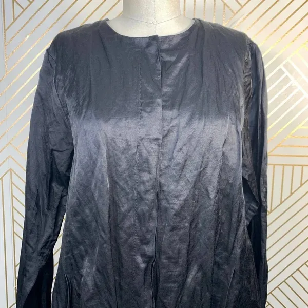 Eileen Fisher Crinkle‎ Black Sheen Overcoat Jacket - Image 6