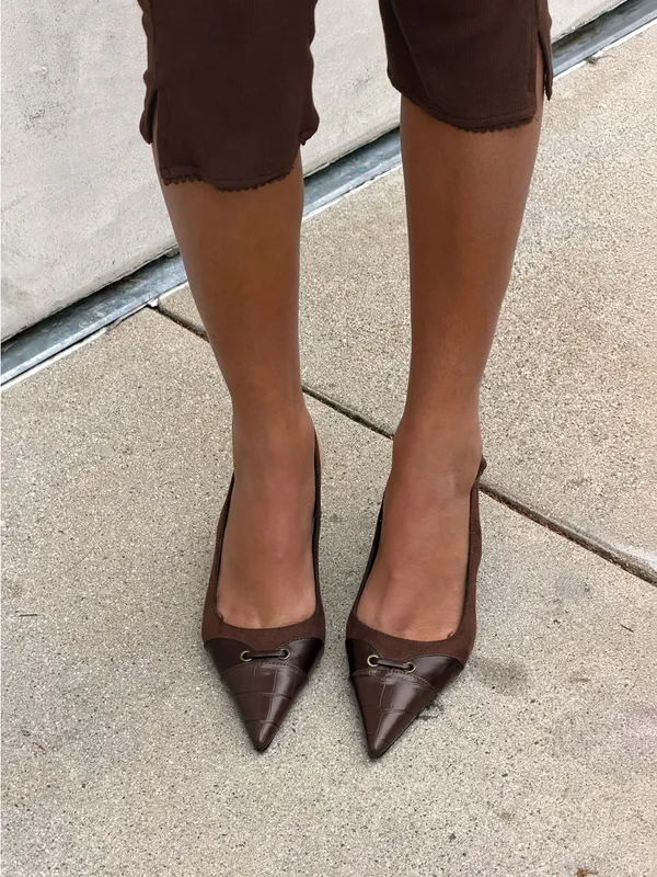 Princess Polly Tiptoe Slingback Heels Brown - Image 2