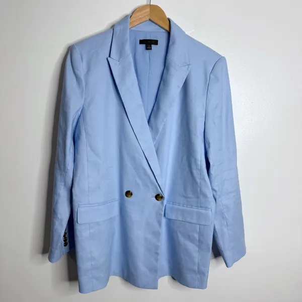 NWOT Ann Taylor‎ Oversized Peak Lapel Blazer Linen Twill Sky Blue 14 Clean Girl - Image 2