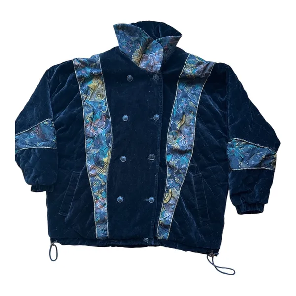 Vtg ELEMENTS Y2K Velvet Quilted Jacket Abstract Print Size L oversized - Image 2