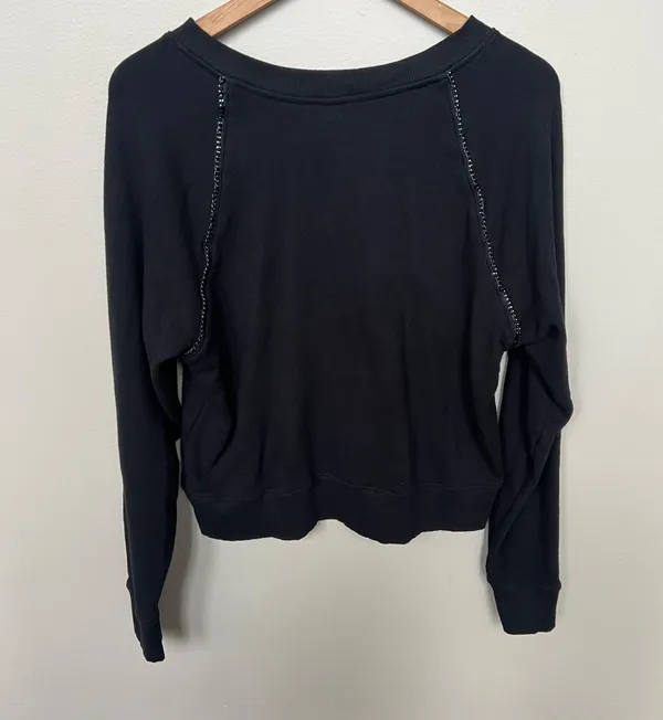 Daytona Chain Trim Casual Pullover Sweatshirt Black Silver Size Large - Image 7