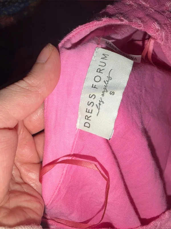 Dress forum pink embroidered floral midi tiered puff sleeve party summer $98 - Image 2
