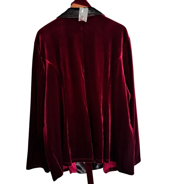 Agnes Orinda Womens 3X Burgundy Velvet Blazer Metallic Glitter Lapel Jacket NEW - Image 9
