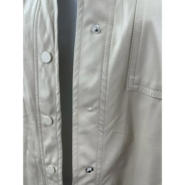 ASOS Collusion Beige Faux Vegan Leather Long Sleeve Belted Mini Shirt Dress Sz 6 - Image 4