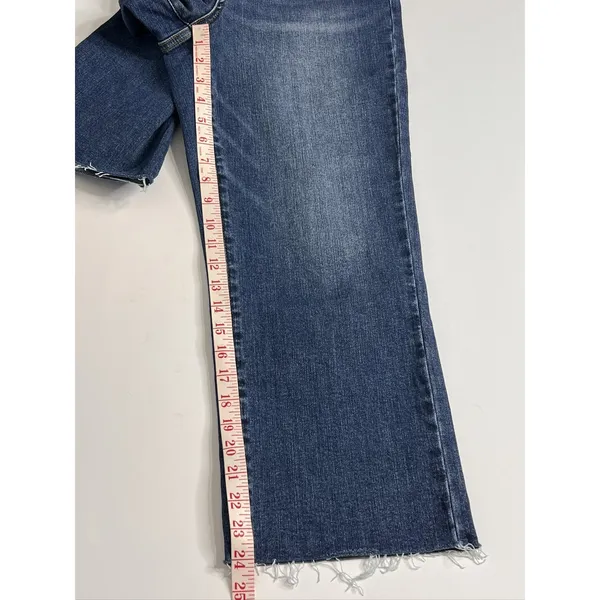 Judy Blue Wide Leg Crop Raw Hem Jeans Dark Blue High Rise Stretch Size 3/26 - Image 7