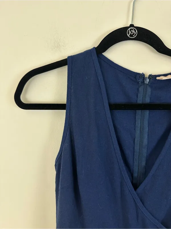 Showpo Sleeveless Navy Wrap Jumpsuit Linen Side Button Size 2 Women's - Image 2
