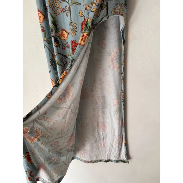 Free People Blue Floral High Slit Stretchy Maxi Skirt Size Small - Image 5