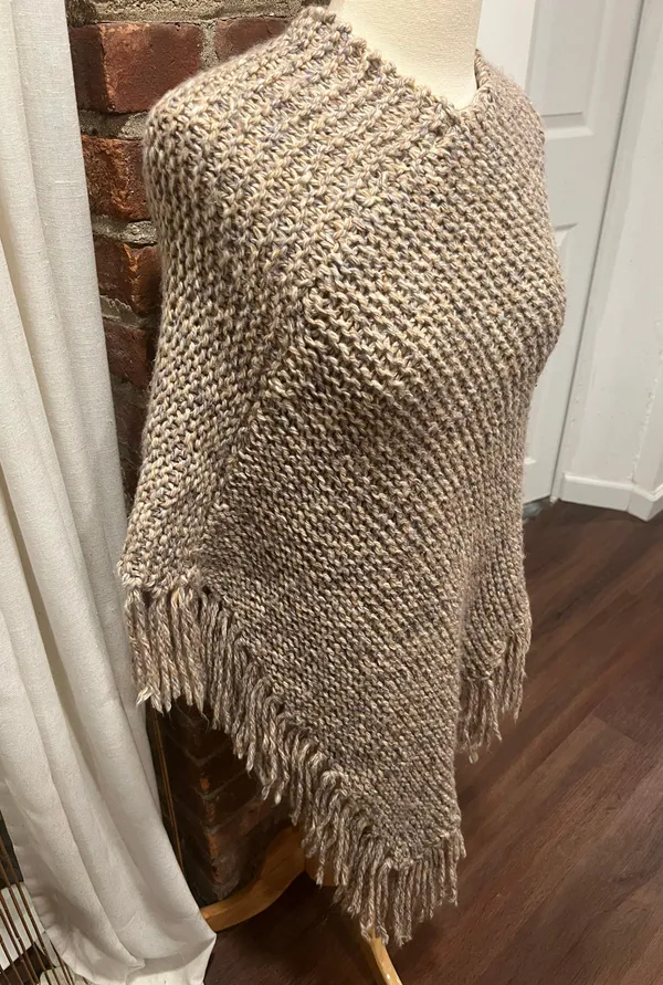 Handmade WoolBlend Elegant Poncho Tan Size M - Image 2