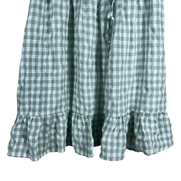Thirty Thirty LA Gingham Puff Sleeve Ruffle Mini Dress Green Cottagecore Size L - Image 3