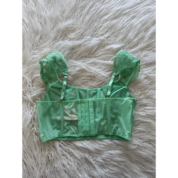 Victoria’s Secret Boho Floral Embroidery Cap Sleeve Corset Top Clueless Green M - Image 7