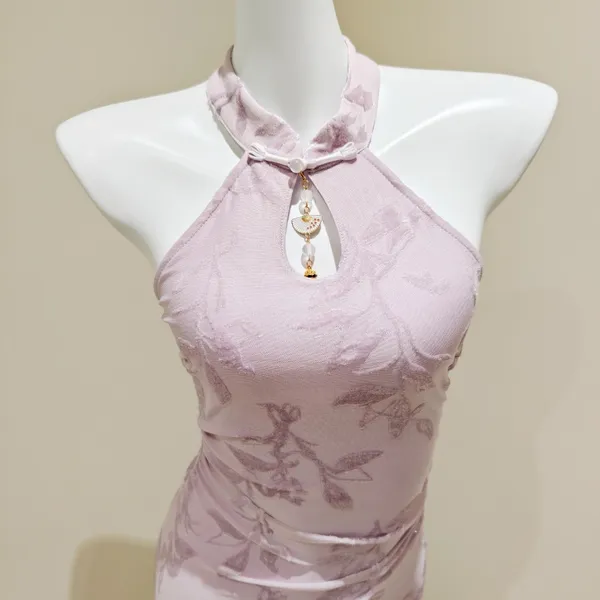 Others Follow Light Purple Halter Cheongsam Style Mini Dress - Image 2