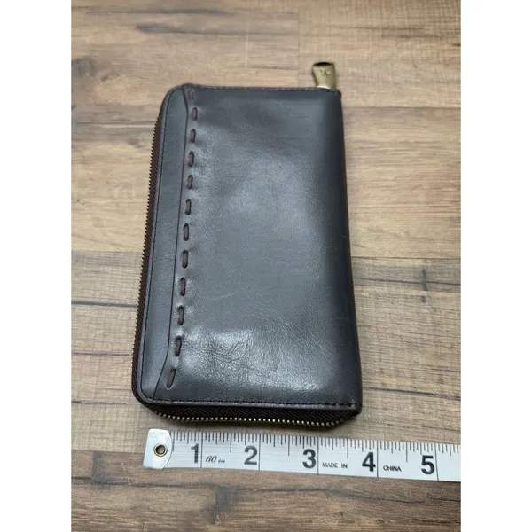 HOBO International Leather Zip Around Wallet Gray Whipstitch Organizer - Image 8