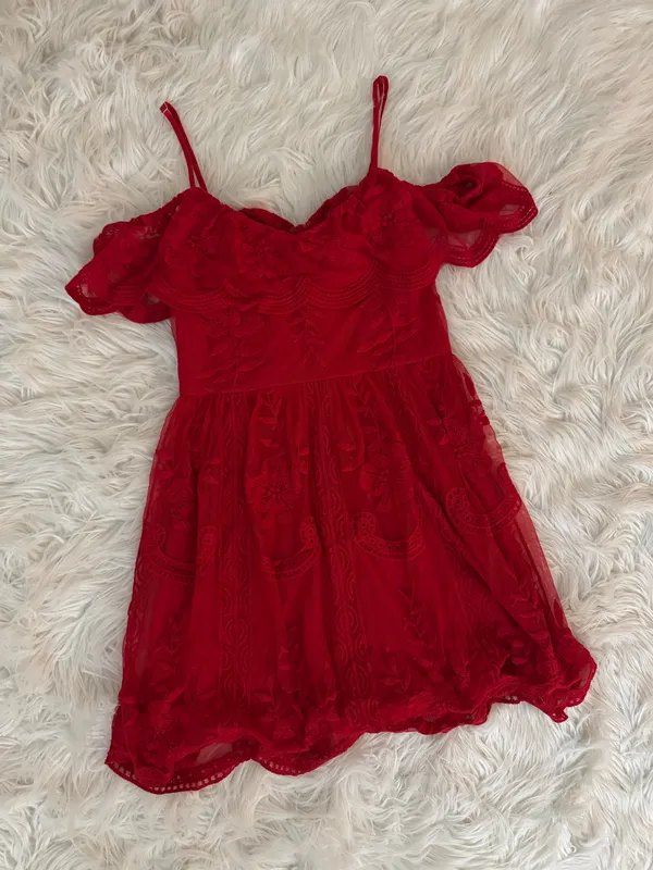 Honey Punch Red Lace Mini Dress - Image 3