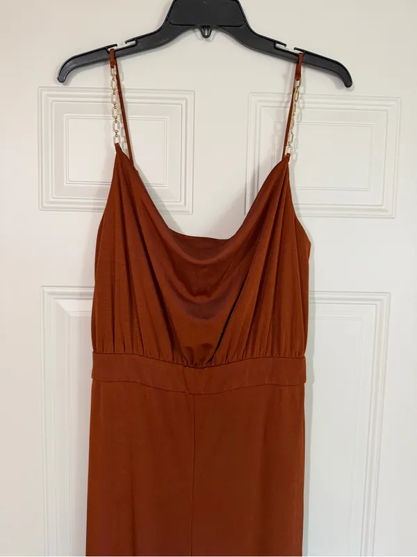 Jason Wu Emmett Cowl Neck Jumpsuit Wide Leg Retro Disco Jewel Strap Large Boho - Image 3