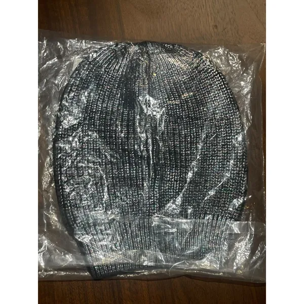 Kurt Geiger London Be Kindness Foil Rib Beanie in Black OS New Womens Skully - Image 3
