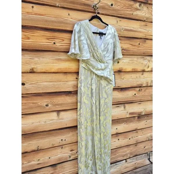 NWT Adrianna Papell Foil Leaf Short Sleeve Gown Size 8 - Image 7