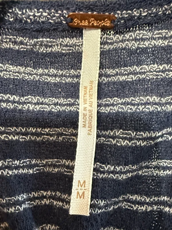 FREE PEOPLE Freida Navy Striped Embroidered Floral Surplice Top Size Medium - Image 6