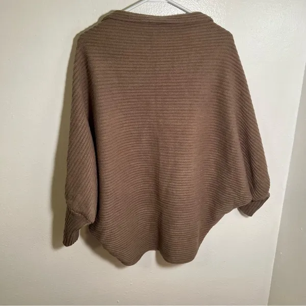 Women's One‎ Size Open Front Circle Cardigan Sweater Brown Ribbed Short Sleeve - Image 5
