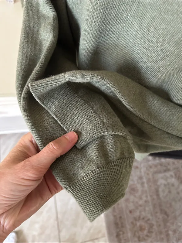 J. Crew olive green drop shoulder, cotton, classic crewneck sweater XL - Image 4