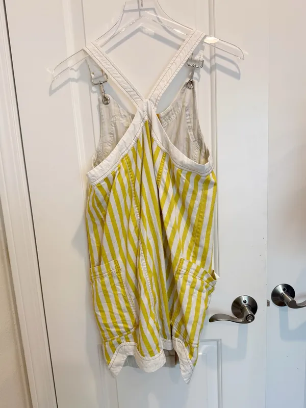 ANTHROPOLOGIE MAEVE Sleeveless Denim Shift Mini Dress Yellow Stripe Medium - Image 6