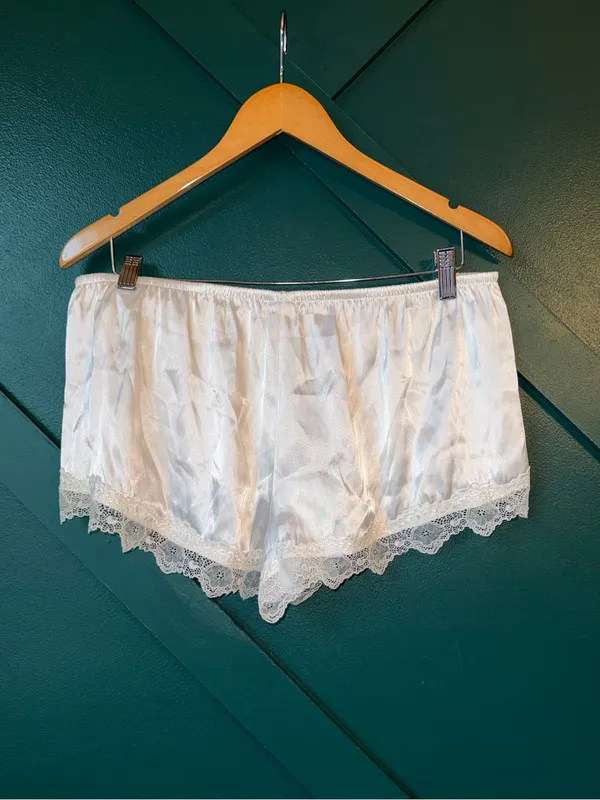 White Satin and Lace Tap Shorts French Knickers Shorts - Image 2