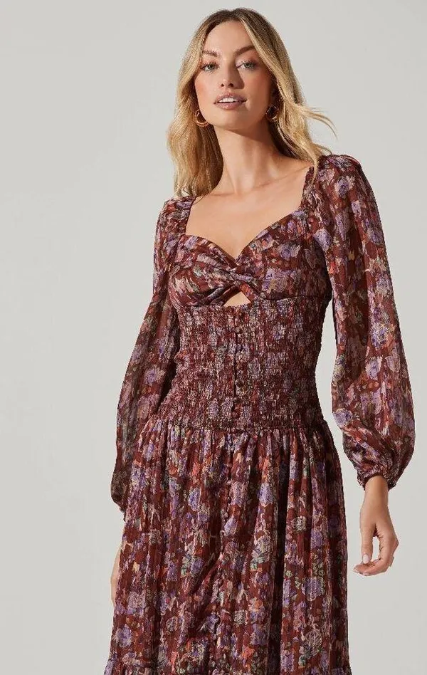 💕ASTR💕 Arlette Floral Sweetheart Long Sleeve Maxi Dress Floral Print Small NWT - Image 3
