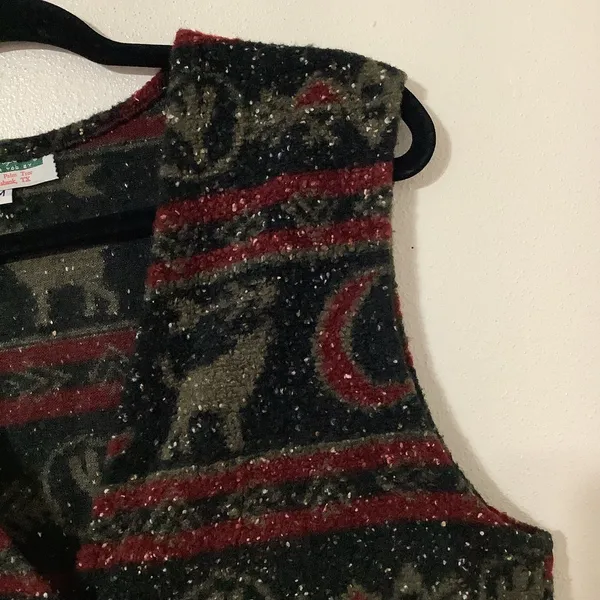 Vintage Retro Western Cowgirl Cowboy Southwestern Black Wolf Cropped Vest Medium - Image 3