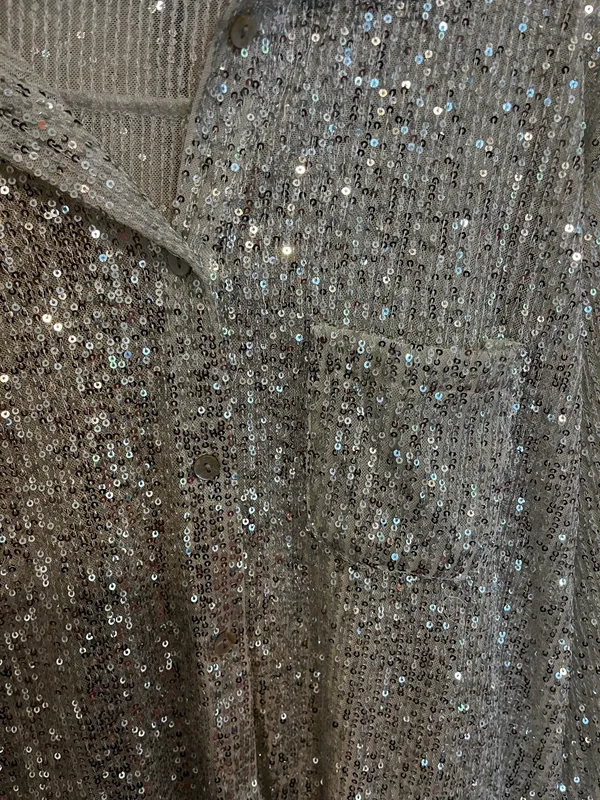 Boutique Indie Collection Silver Sequin Button Down - Image 7