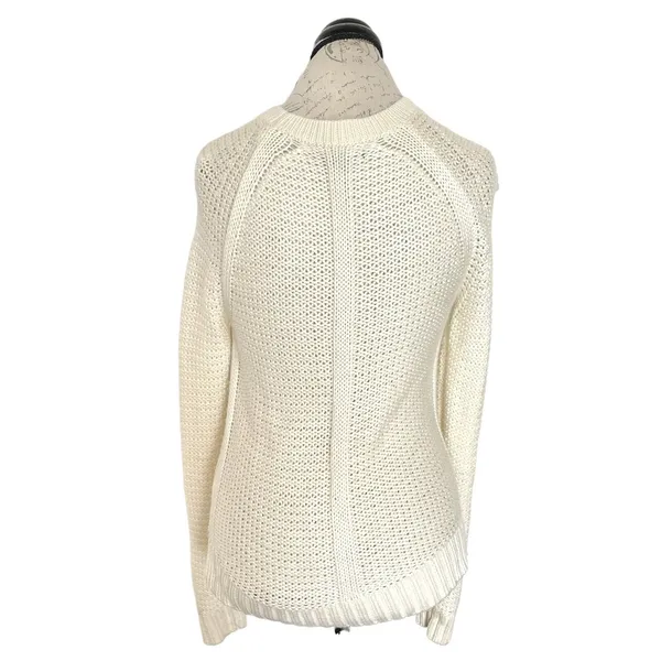 Banana Republic Sweater Wool Blend Small Ivory Knit Pullover Ribbed Waffle Fall - Image 3