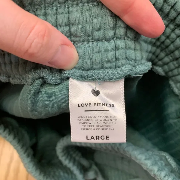 Love Fitness Women Large Teal‎ Green Waffle Knit Joggers Drawstring Lounge Pants - Image 5