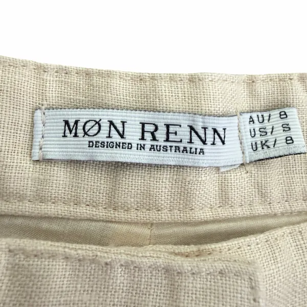 Anthropologie Mon Renn Coast Linen Shorts S Pleated Tan Open Side Ric Rac - Image 8
