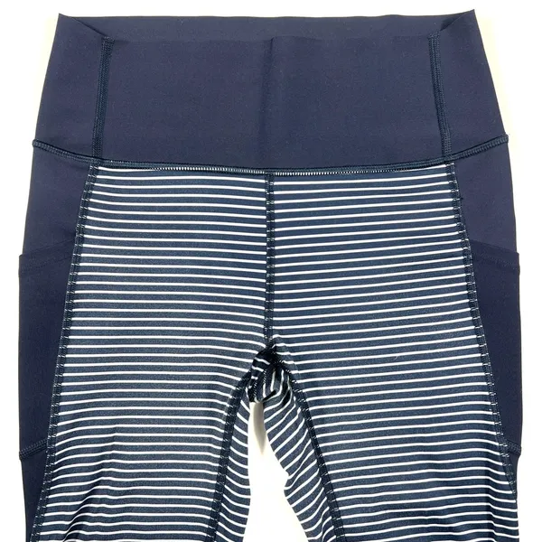 GapFit Small Sculpt Compression Navy Striped High Rise Leggings EUC Training Gym - Image 2