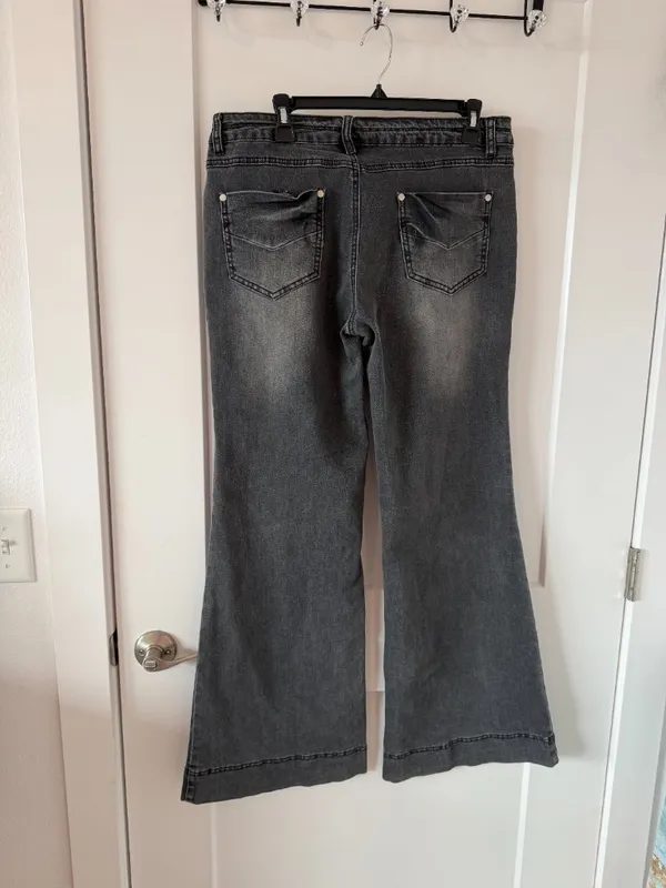 Flamingals Flare Wide Leg Jeans Black Size XL - Image 4