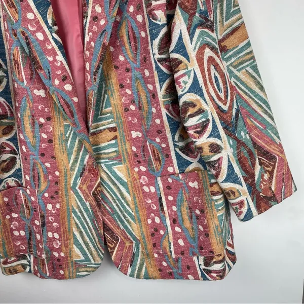 Vintage 80s 90s Pastel Retro Funky Blazer Jacket Sz 16 Boho Aztec Western - Image 5