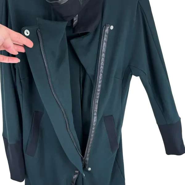 Cabi Renaissance Forest Green Black Asymmetrical Full Zip Mid Length Jacket‎ S - Image 5