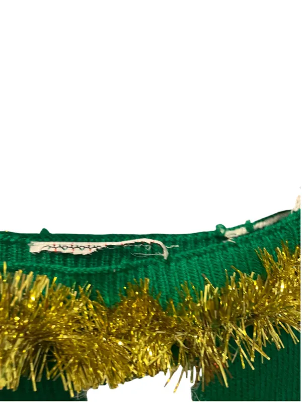 Elf Ugly Christmas Sweater Dress Cold Shoulder Green White Tinsel Trim Small - Image 5