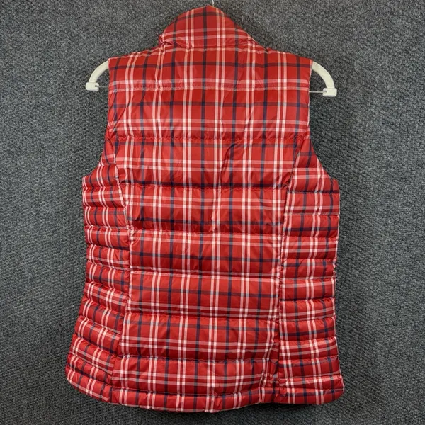 Lands' End Down Puffer Vest Womens S 6/8 Red Tartan Plaid‎ Zip Insulated - Image 2