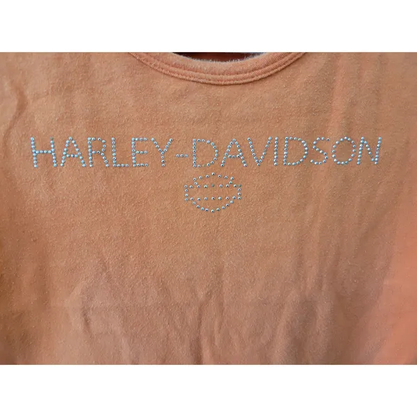 Harley Davidson Yellowstone Baby Tee Orange Size Large Bling Front Biker - Image 4