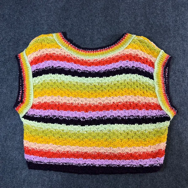 Free People Striped Sweater Vest V-Neck Multicolored Knit Boho L Hippie Festival - Image 2