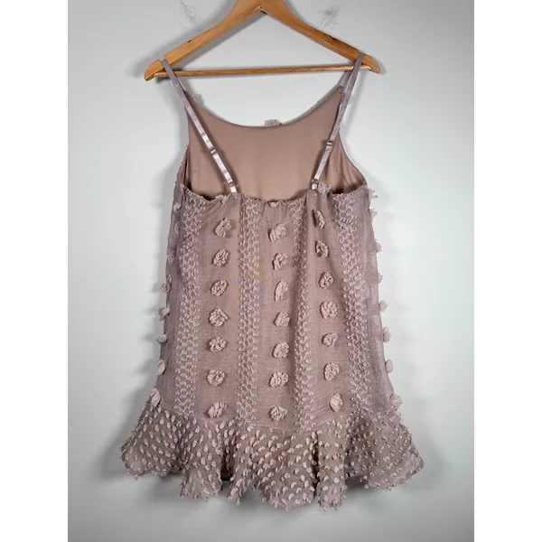 &merci Mini Dress Womens S Pink 3D Floral Pom Pom Textured Ruffle whimsical - Image 3