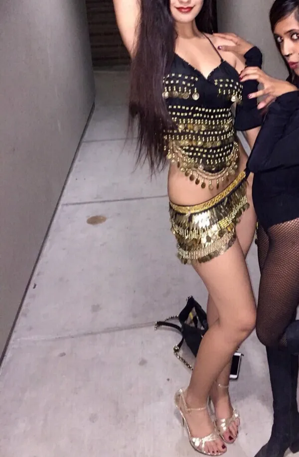Dolls Kill cute sexy belly dancer backless dangling fringe coin chiffon gold Halloween costume - Image 6