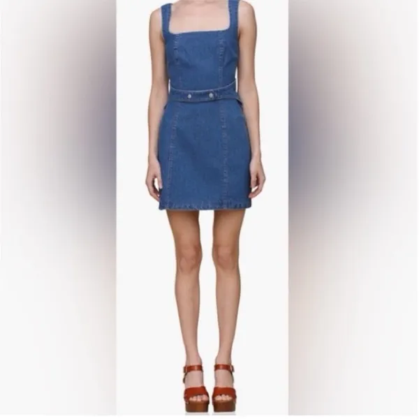 Avec Les Filles Denim Square-Neck Mini Dress in Blue - Image 6