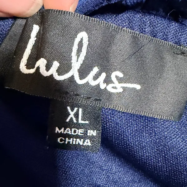 Lulus Navy Blue Pleated Halter Open Back Midi Dress XL Ruffle Trim Wedding Guest - Image 7