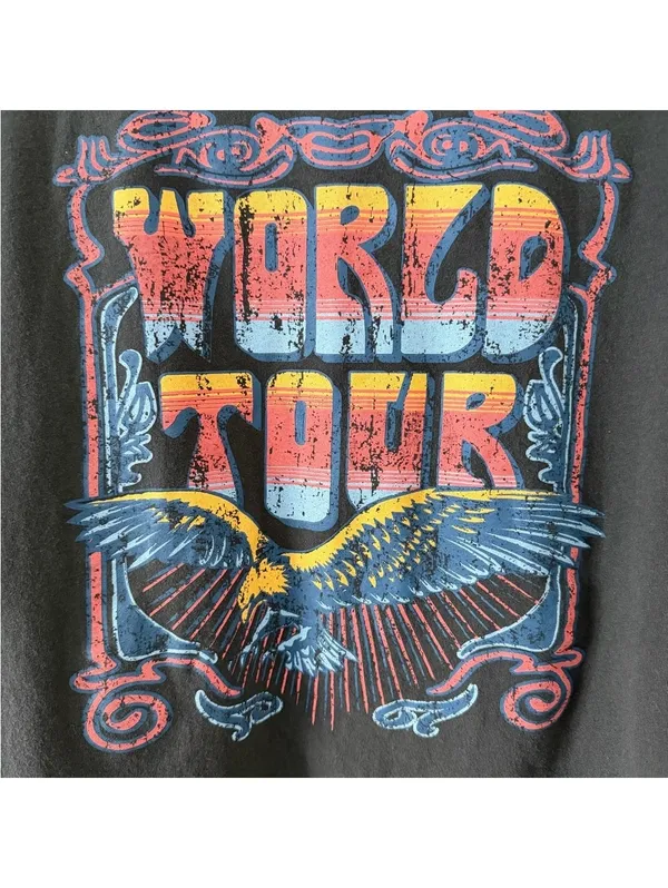 BAEVELY Biker World Tour Edgy Grunge Distressed Cotton Graphic Tee size large - Image 5