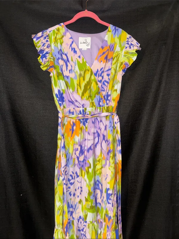 Sam Edelman Print Wrap Front Flutter Sleeve Midi Dress - Image 3